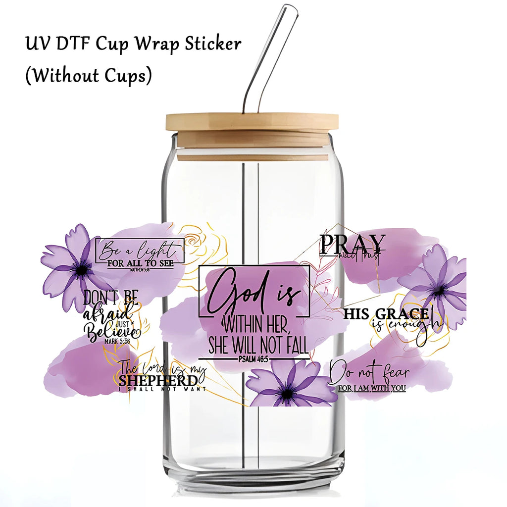 4Pcs Bible Verses UV Transfer Sticker,Glass Can Wrap Decals,Waterproof Self-Adhesive Stickers for Mug Cup,Dtf Cup Decoration