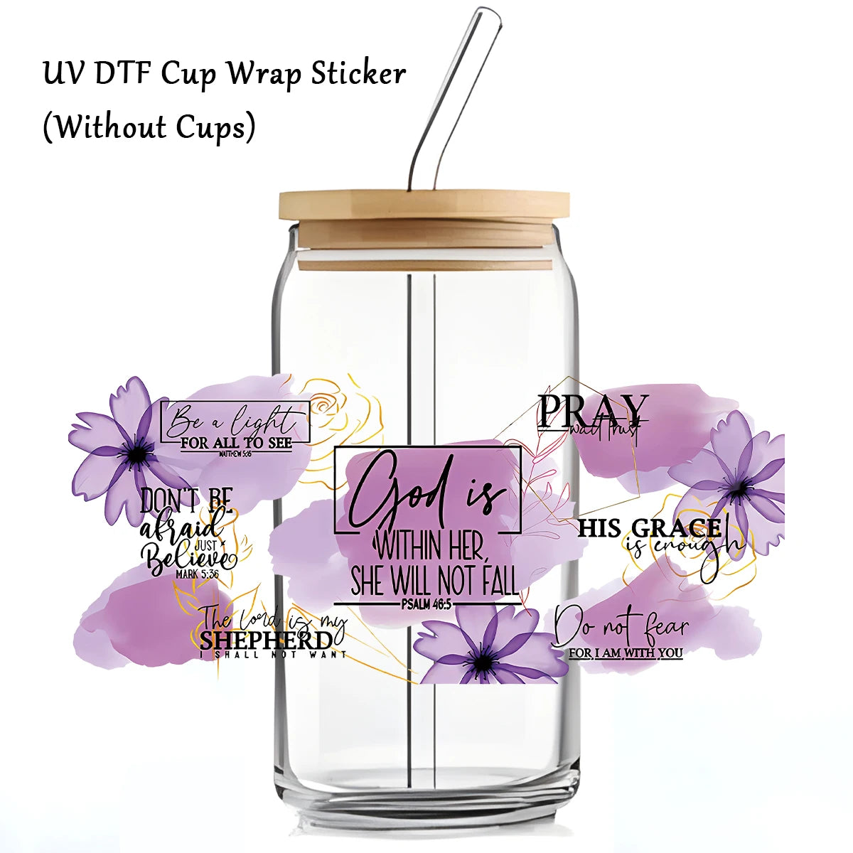 4Pcs Bible Verses UV Transfer Sticker,Glass Can Wrap Decals,Waterproof Self-Adhesive Stickers for Mug Cup,Dtf Cup Decoration