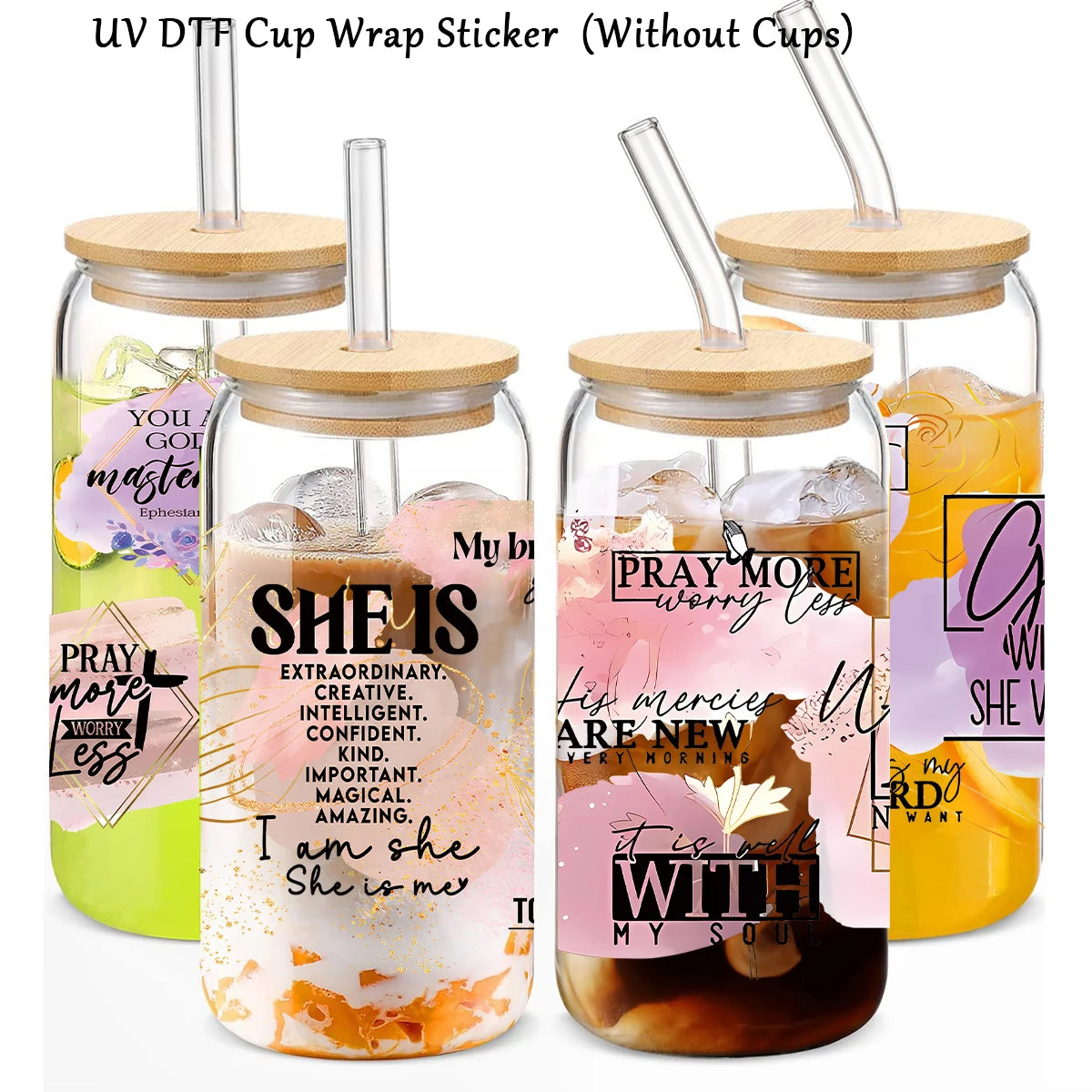 4Pcs Bible Verses UV Transfer Sticker,Glass Can Wrap Decals,Waterproof Self-Adhesive Stickers for Mug Cup,Dtf Cup Decoration