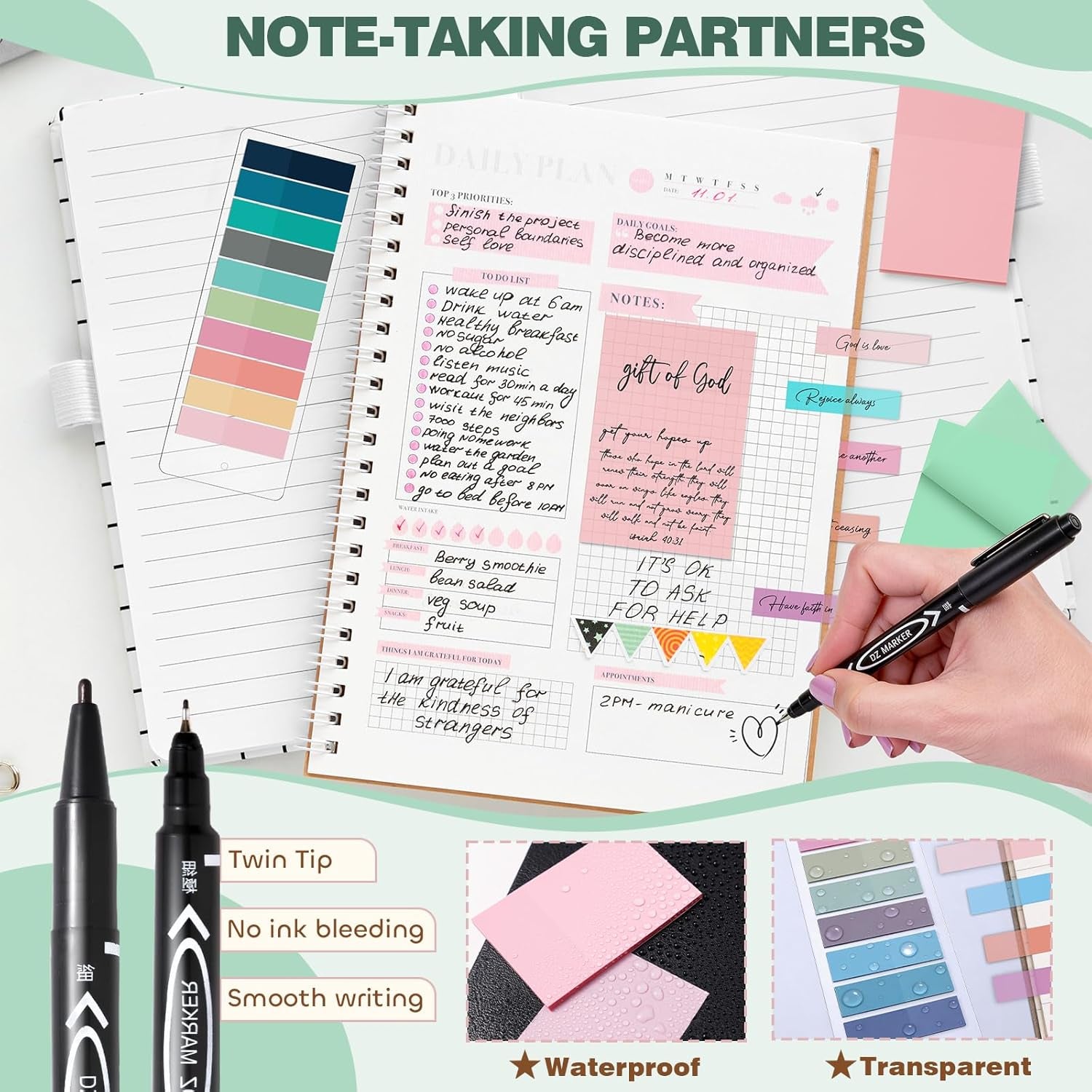 Bible Study Supplies Journaling Kit for Women, Bible Study Kit with Bible Highlighters No Bleed and Tabs, Includes Bookmarks, Pens and More, Bible Verse Gifts for Study (Mint Green)