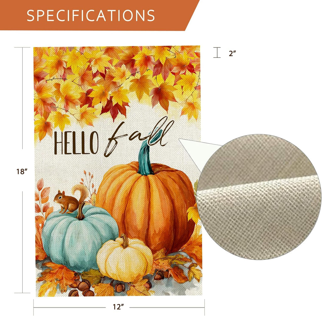 Fall Decorations Garden Flag 12X18 Inch for outside Double Sided Weather & Fade Resistant Pumpkin Hello Fall Yard Flags Outdoor Thanksgiving Home Fall Decor