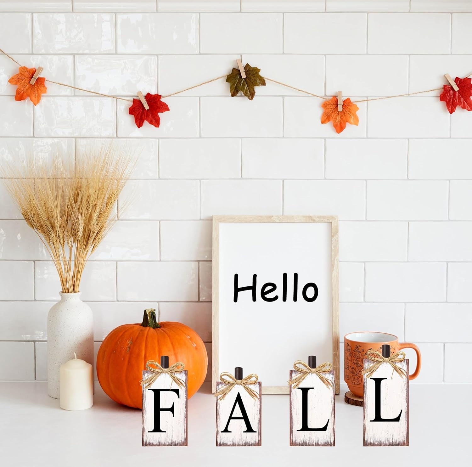 Fall Decorations for Home Thanksgiving Decorations Farmhouse Decor, Fall Centerpieces for Tables, Fall Table Sign Block Set for Thanksgiving Harvest Mantel Autumn Home Decor