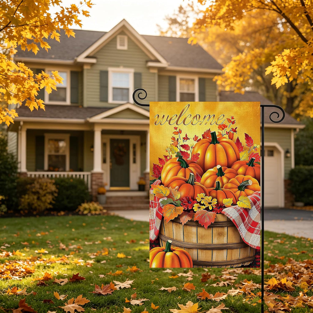 Fall Decorations Garden Flag 12X18 Inch for outside Double Sided Weather & Fade Resistant Pumpkin Welcome Yard Flags Outdoor Thanksgiving Home Fall Decor