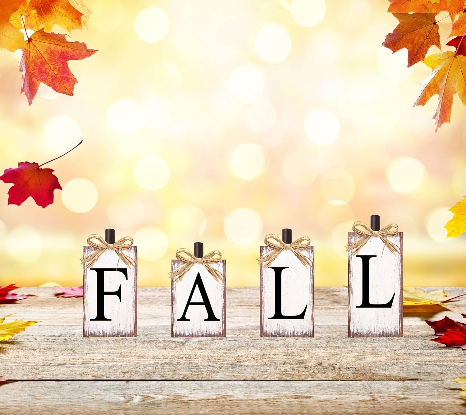 Fall Decorations for Home Thanksgiving Decorations Farmhouse Decor, Fall Centerpieces for Tables, Fall Table Sign Block Set for Thanksgiving Harvest Mantel Autumn Home Decor
